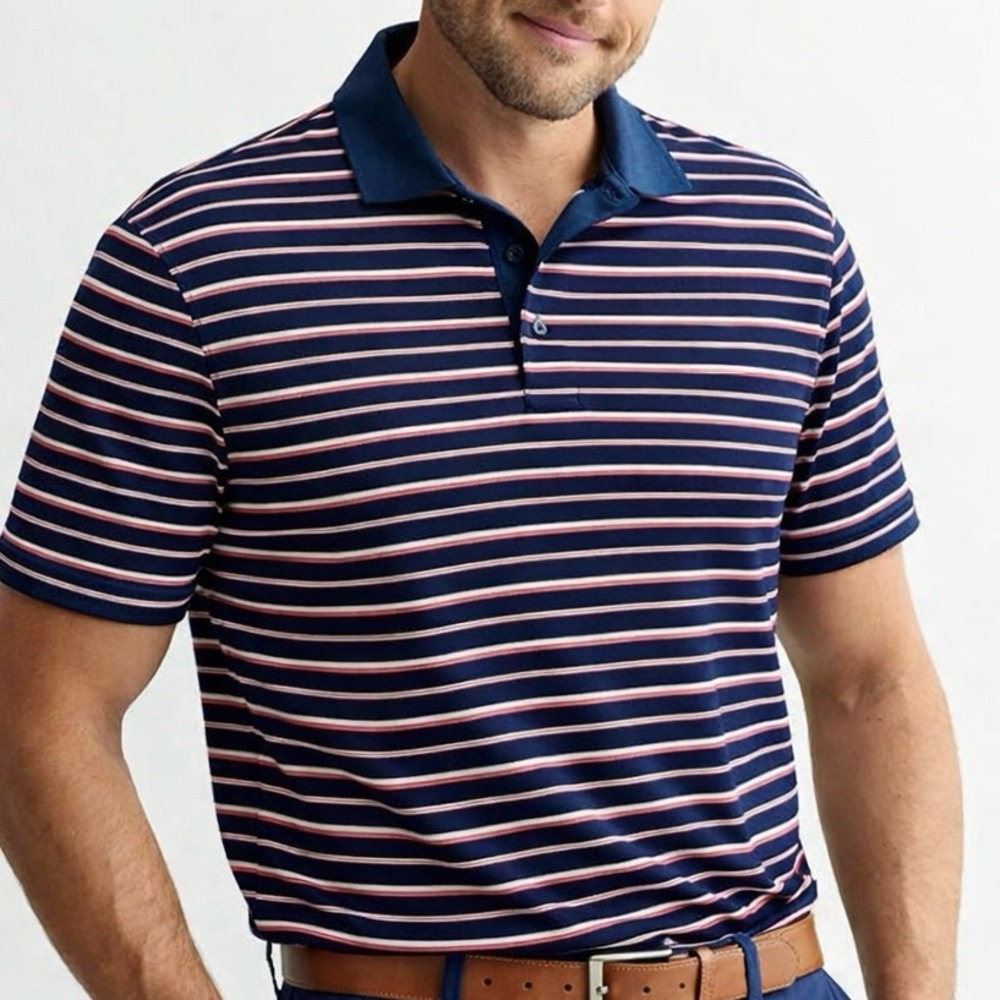 Adidas Golf Red/Blue Striped Climalite Polo Shirt